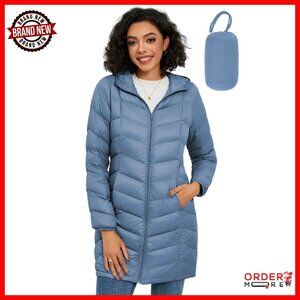 Women's Lightweight Down Puffer Coat Hooded Mid-Length Winter Jacket